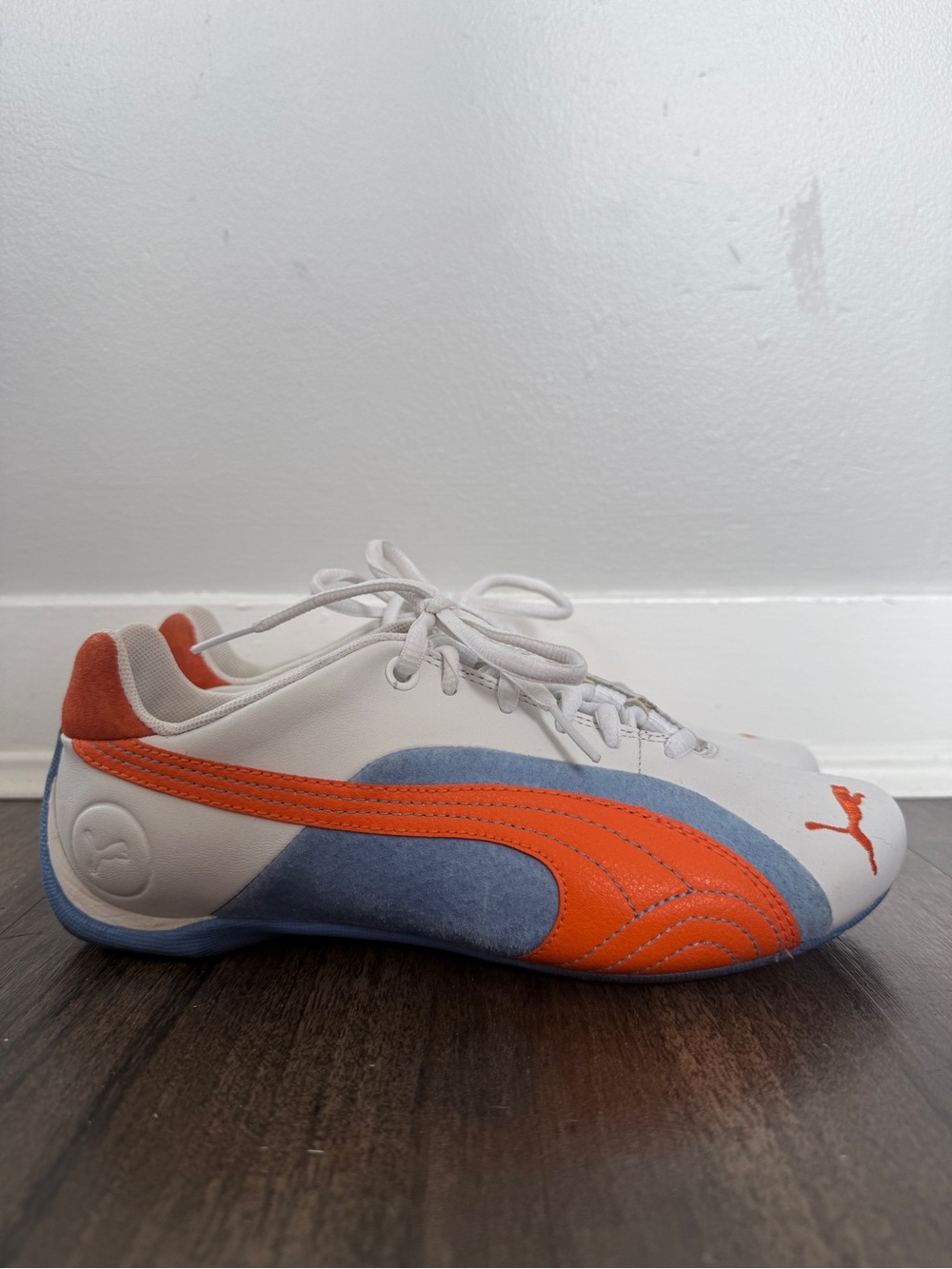 Puma Speedcat Leather Driving Shoes White Blue Orange EU 38